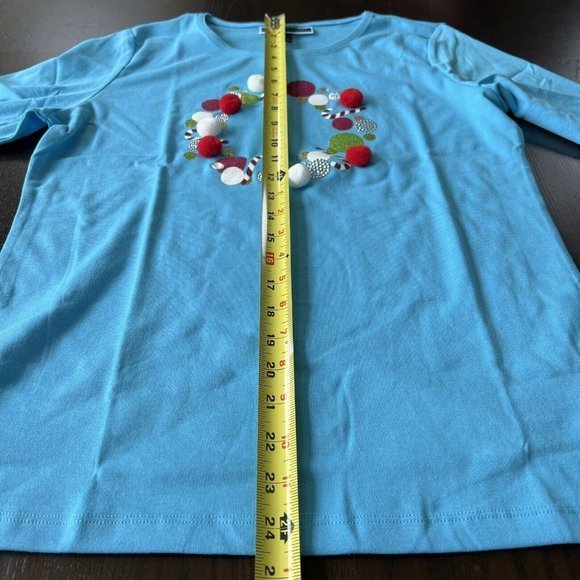 Karen Scott Womens Size M Embellished Candy Cane Christmas Knit Top Shirt Blue - Picture 6 of 8